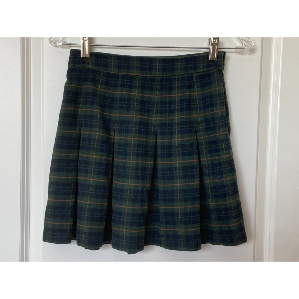 Hollister Green & Blue Plaid Pleated Flannel Ultra High Rise Schoolgirl Skirt XS